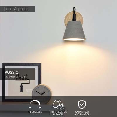 Lucide POSSIO - Lámpara de pared - 1xE14 - Gris